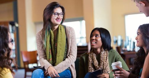 Students in college dining room