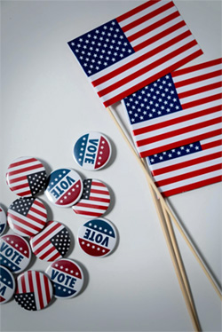 Voter stickers and flags