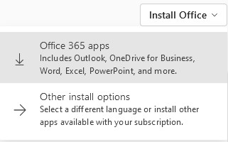 Office Install Dropdown