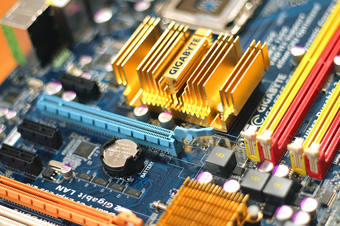 Circuit board with a Gigabyte labeled component