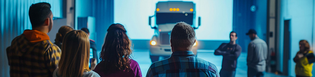 Truck driving students in class. AI image licensed through Adobe Stock.