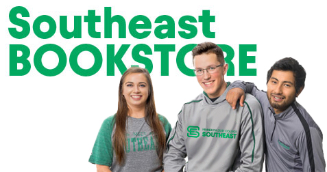 MSC Southeast Bookstore Banner - three students in MSCS apparel