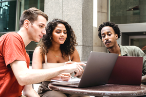 Three students outside in study group